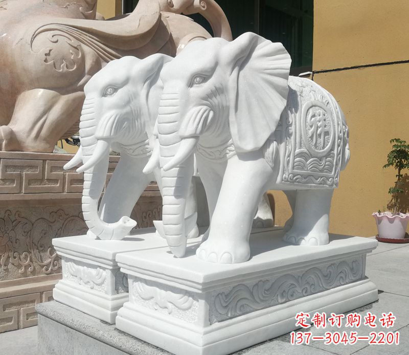 云南汉白玉吉祥如意门口招财大象石雕