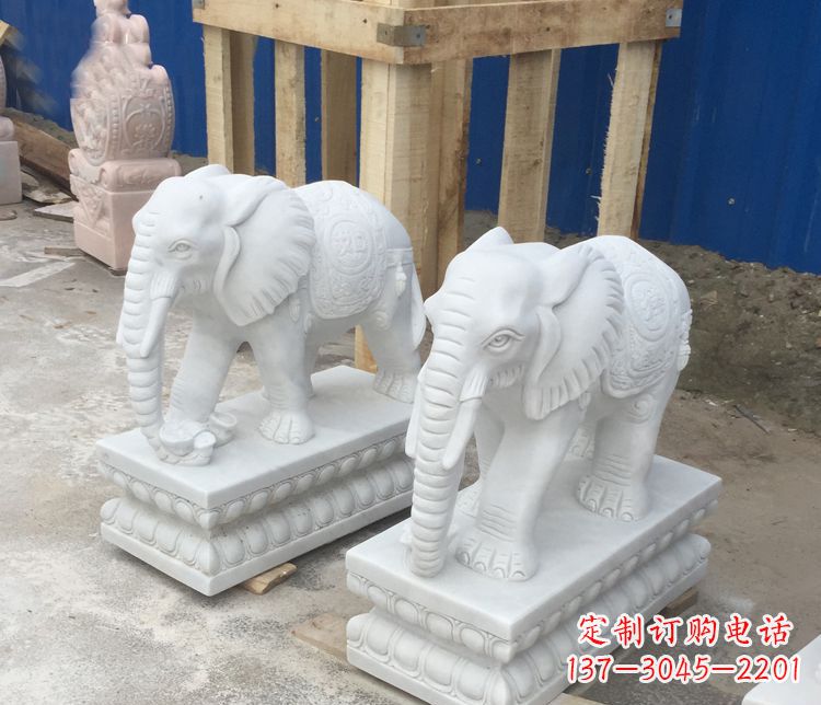 云南汉白玉吉祥如意门口招财大象石雕 (2)