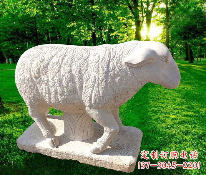 云南中领雕塑的汉白玉山羊石雕是一件雕刻精美的…