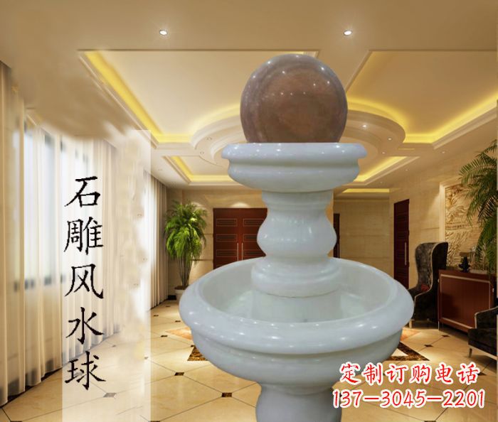 云南尊贵精致的汉白玉双层风水球石雕