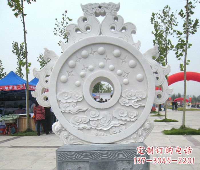 云南汉白玉双龙石门墩招财抱鼓石