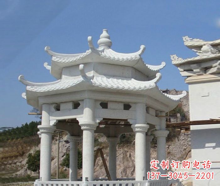 云南汉白玉双层石雕凉亭