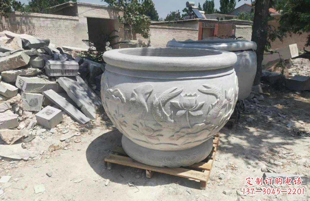 云南汉白玉水缸雕塑