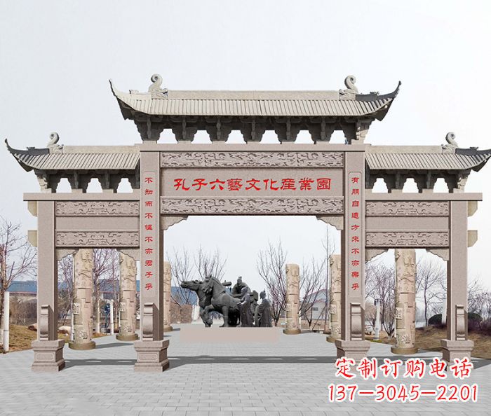 云南景区三门石雕牌坊-高质美观可靠的雕塑装置