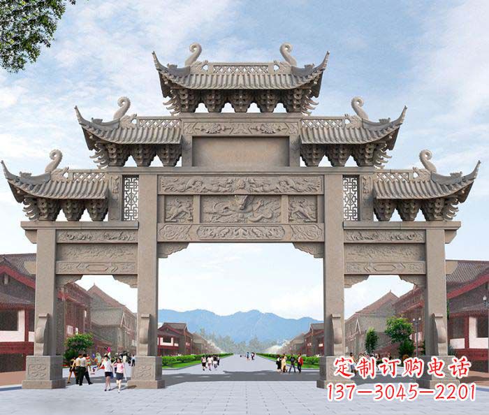 云南景区三门石雕牌楼——精美雕塑定制