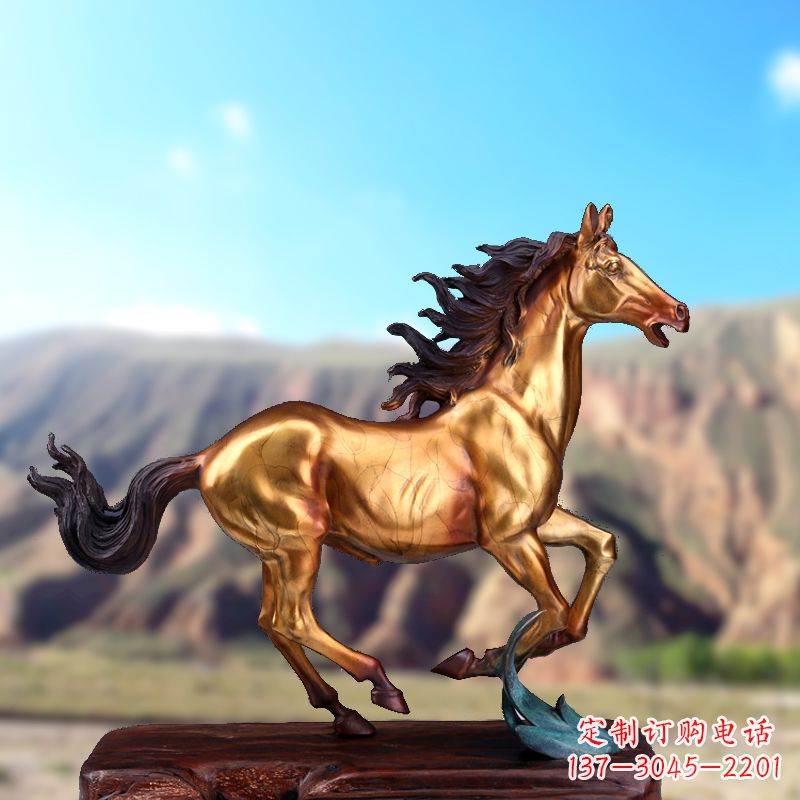 云南烤漆铜动物雕塑,精美马雕