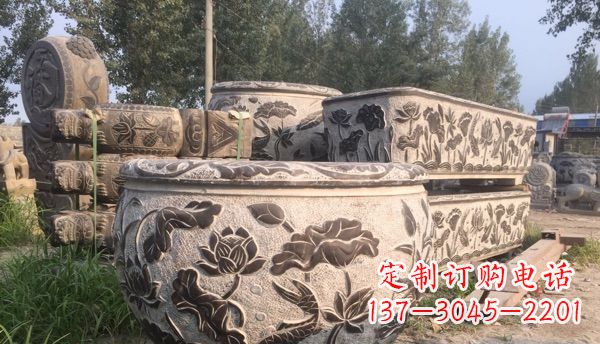 云南连年有余石浮雕仿古圆水缸 (4)