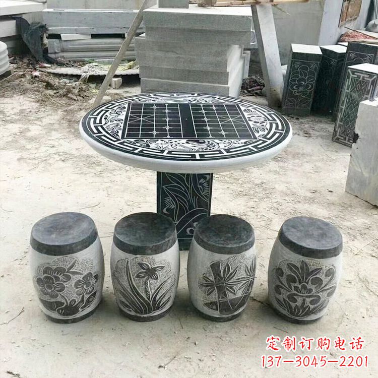 云南梅兰竹菊圆形石桌凳