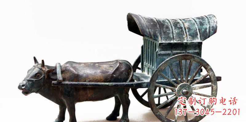 云南定制牛车景观铜雕塑