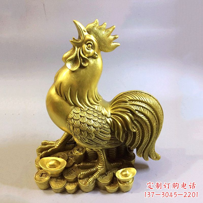 云南风雅纯铜抓钱鸡雕塑