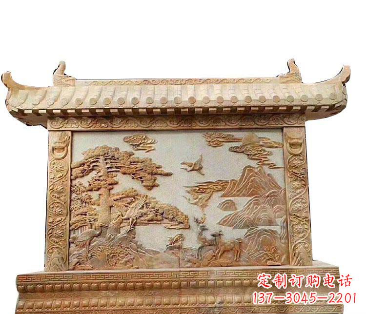 云南石浮雕晚霞红影壁石雕