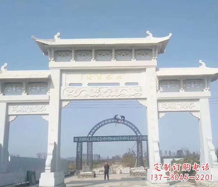 云南石牌坊三门牌坊石雕 (4)
