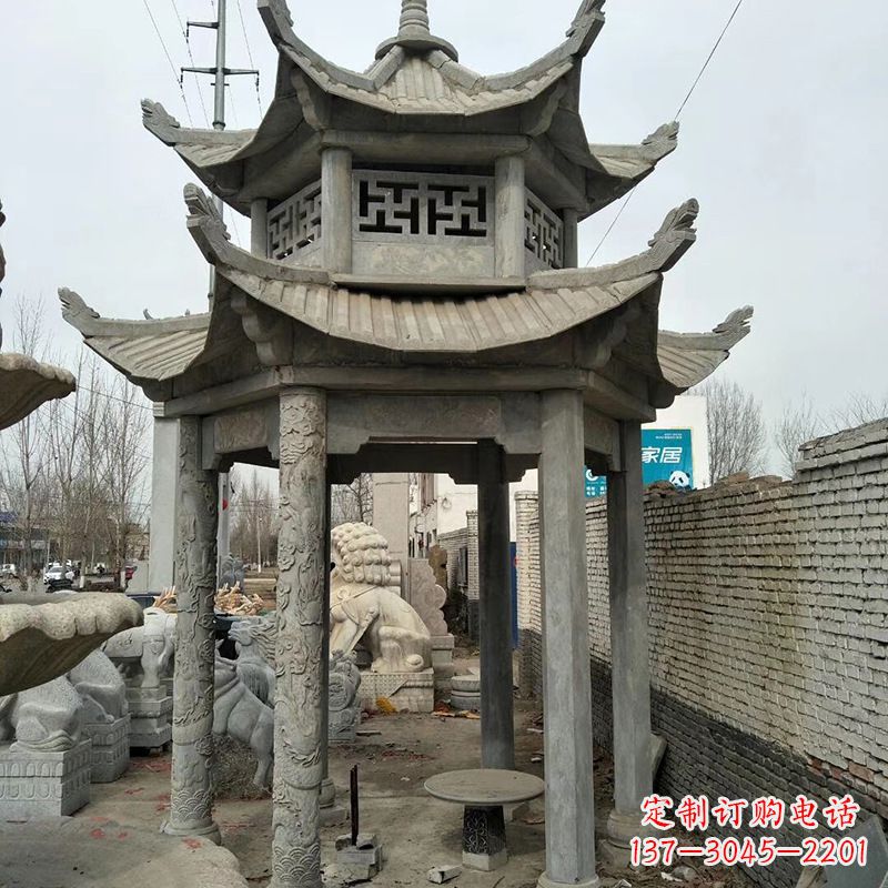 云南双层大理石凉亭雕塑