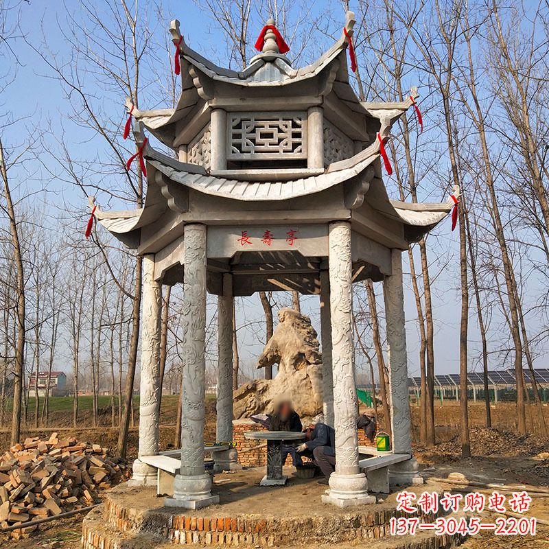 云南双层六角石凉亭