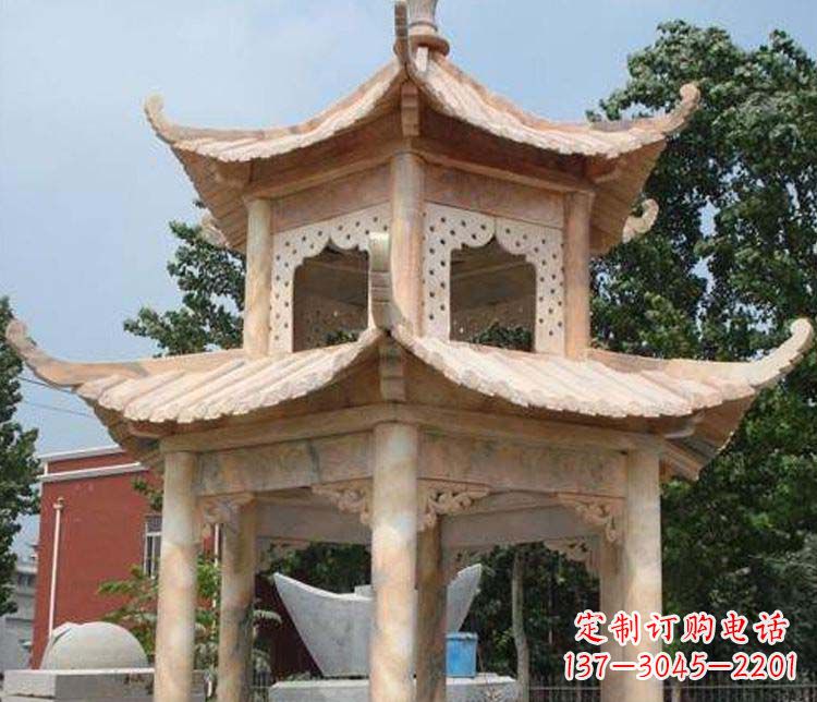 云南双层晚霞红凉亭石雕