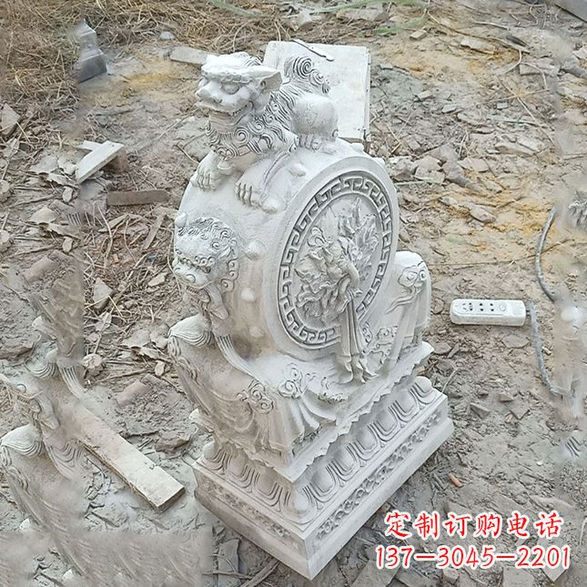 云南双龙石雕门墩汉白玉狮子头