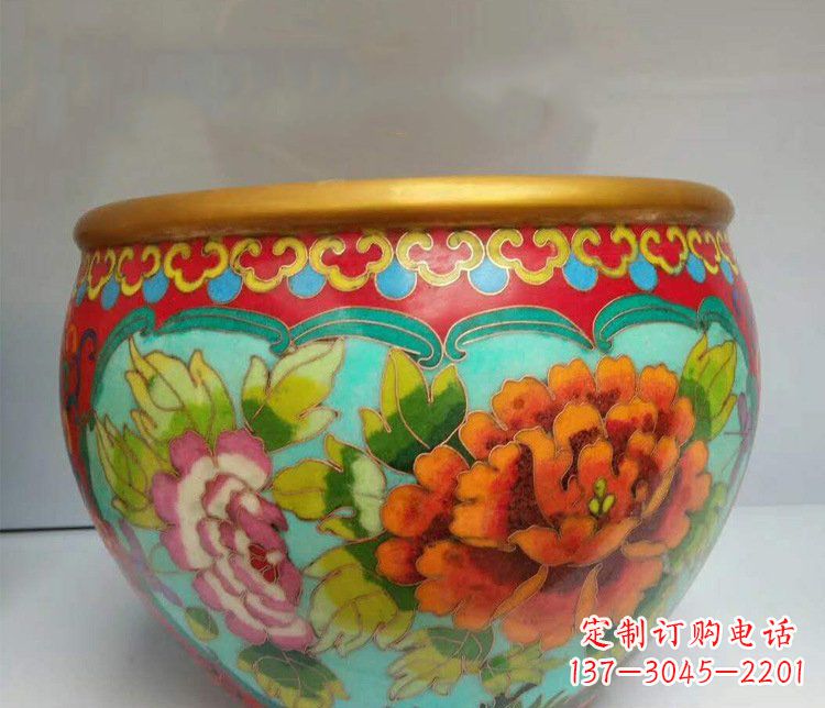 云南铜雕彩绘庭院装饰景观水缸雕塑