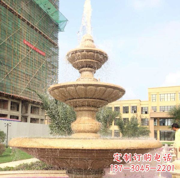 云南晚霞红大型多层喷泉石雕