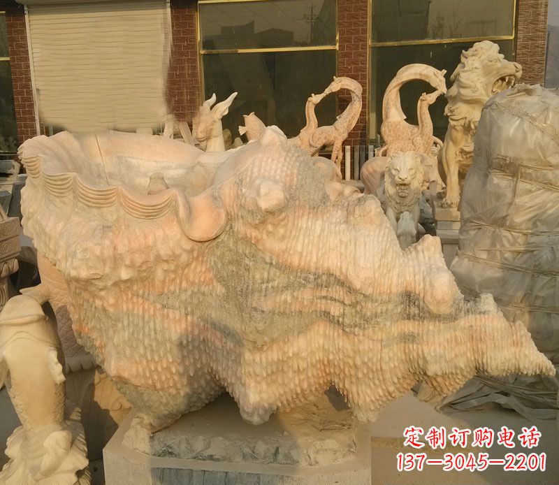 云南晚霞红海螺石雕