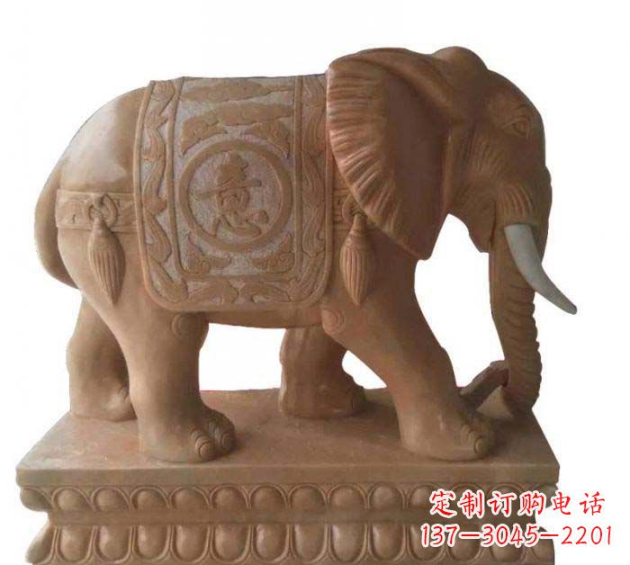 云南晚霞红吉祥如意大象石雕 (2)