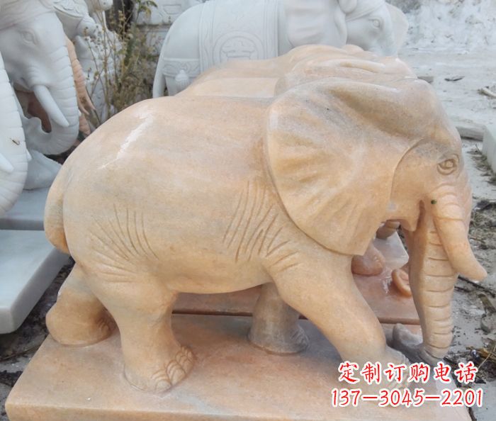 云南晚霞红吉祥如意大象石雕 (3)