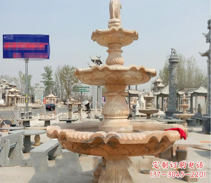 云南晚霞红喷泉喷水盆石雕