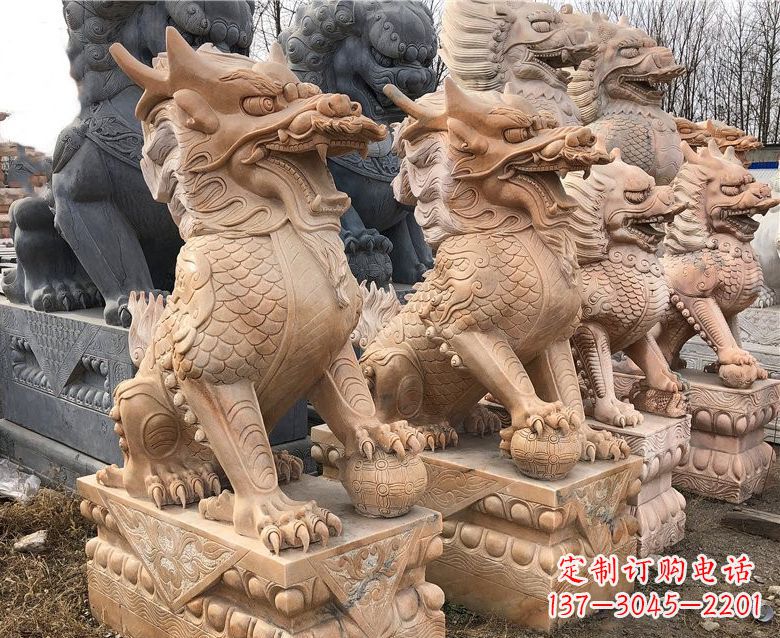 云南晚霞红麒麟石雕 (2)