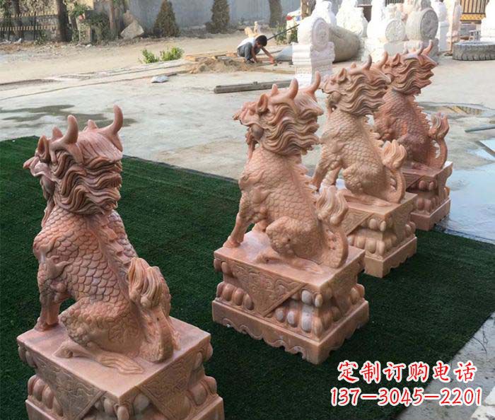 云南晚霞红麒麟招财镇宅石雕