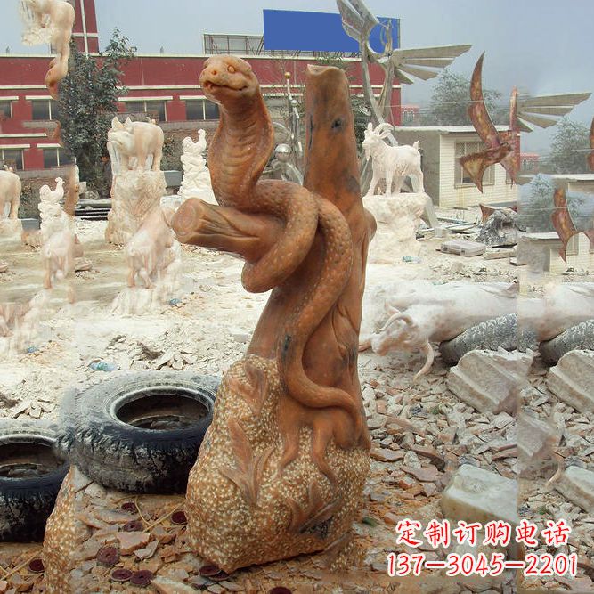 云南晚霞红蛇石雕-12生肖动物雕塑