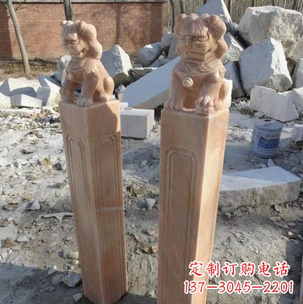 云南晚霞红狮子拴马桩