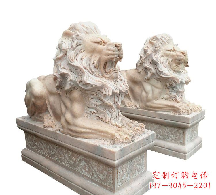 云南晚霞红石材欧式狮子