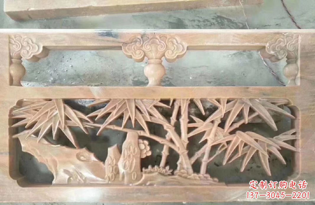 云南晚霞红石浮雕栏板户外摆件园林景观雕塑