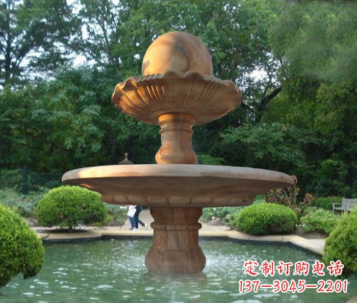 云南晚霞红双层风水球喷泉公园石雕