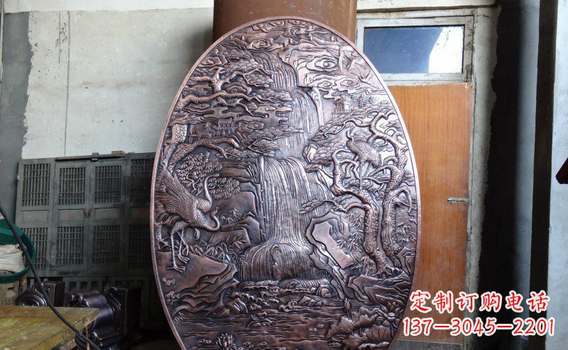 云南仙鹤松林瀑布古代园林景观铜浮雕
