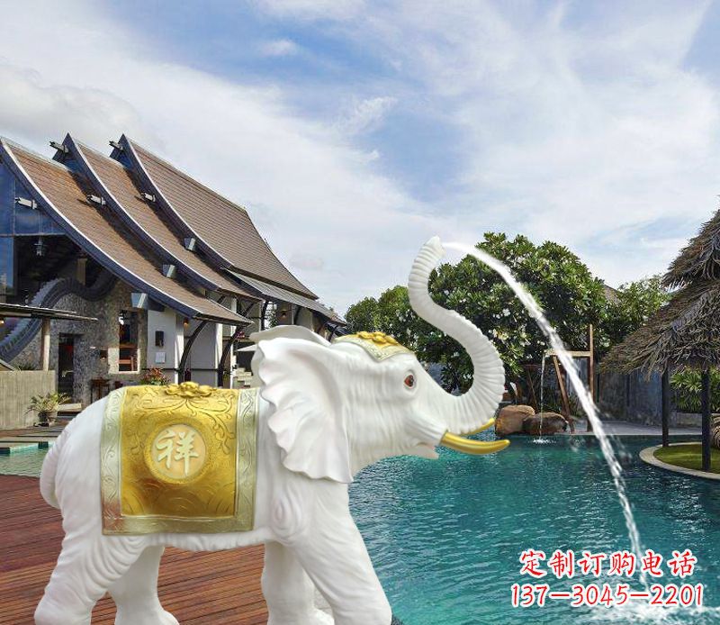 云南祥瑞汉白玉喷泉喷水大象