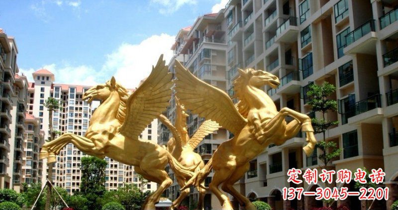 云南小区飞马动物铜雕