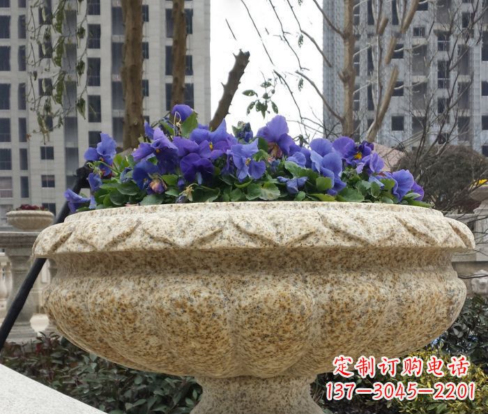 云南小区景观大理石花盆石雕 
