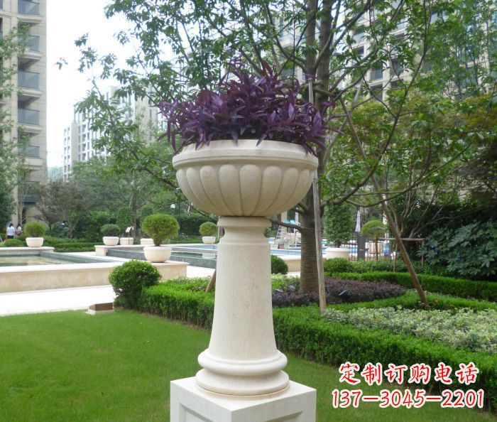 云南小区景观汉白玉花盆石雕 (2)
