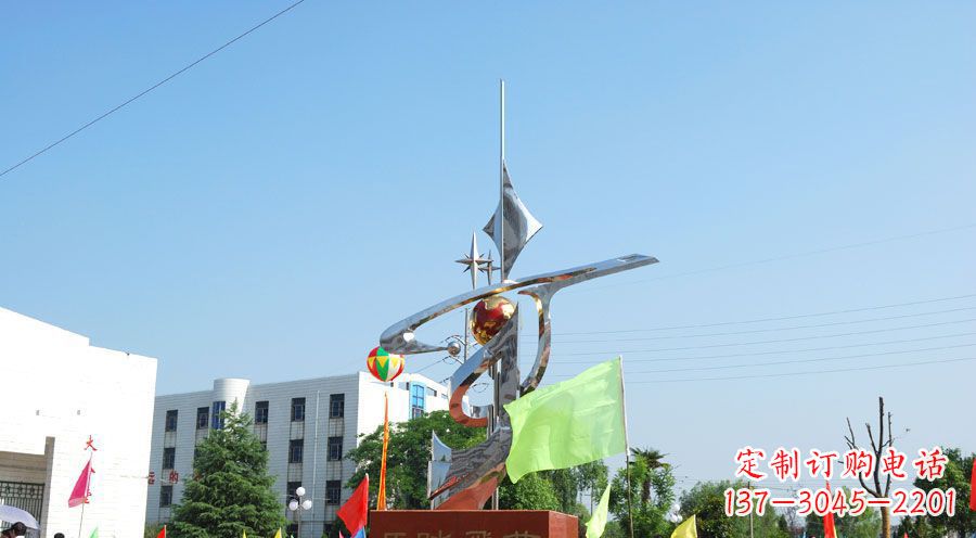 云南校园不锈钢马踏飞燕地球雕塑