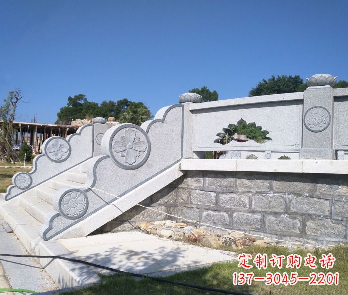 云南园林景观大理石镂空莲花石栏板 (2)