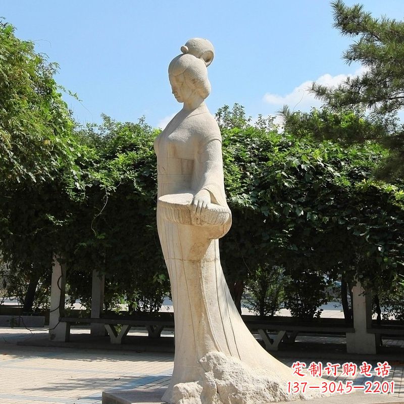 云南园林历史人物著名美女秦罗敷砂岩石雕塑像