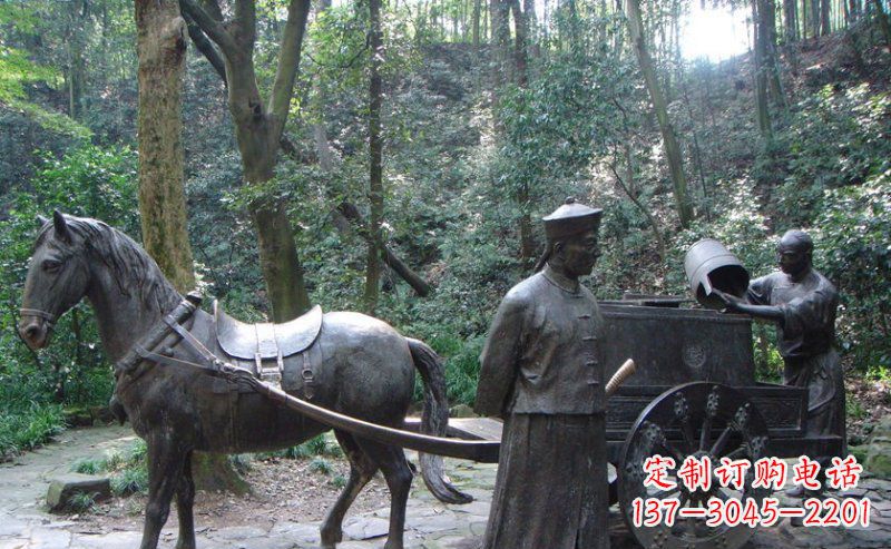 云南园林清朝士兵和马车小品铜雕