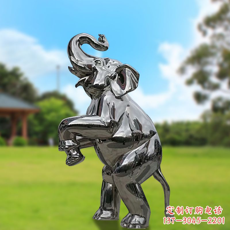 云南站立的不锈钢小象雕塑