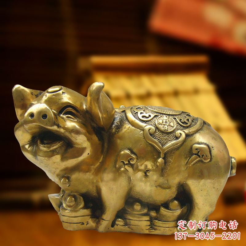 云南招财金猪铜雕-风水生肖动物雕塑企业商场美陈摆件