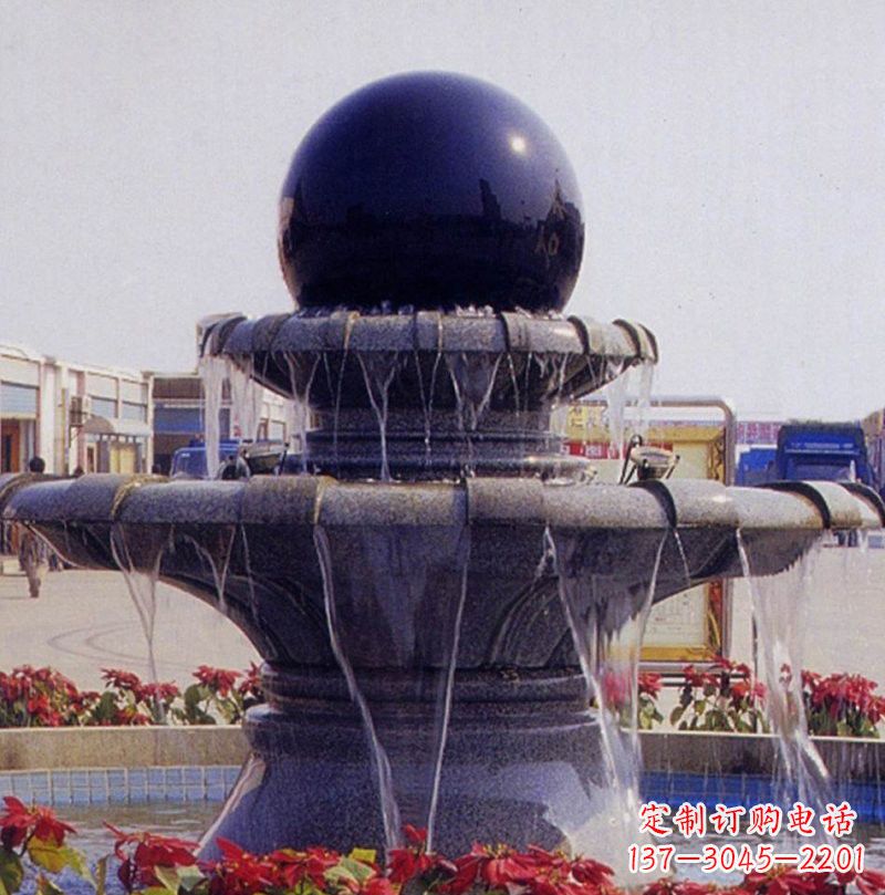 云南中国黑双层风水球喷泉石雕