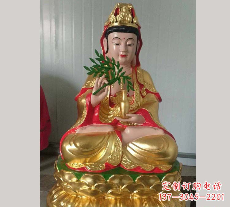 云南铸铜贴金杨柳观音雕塑