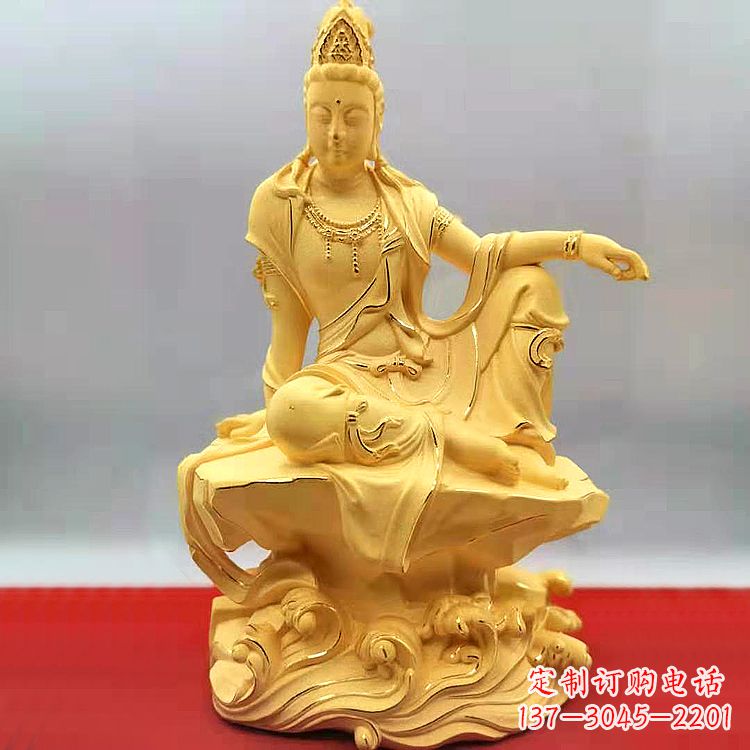 云南自在观音纯铜镀金雕塑